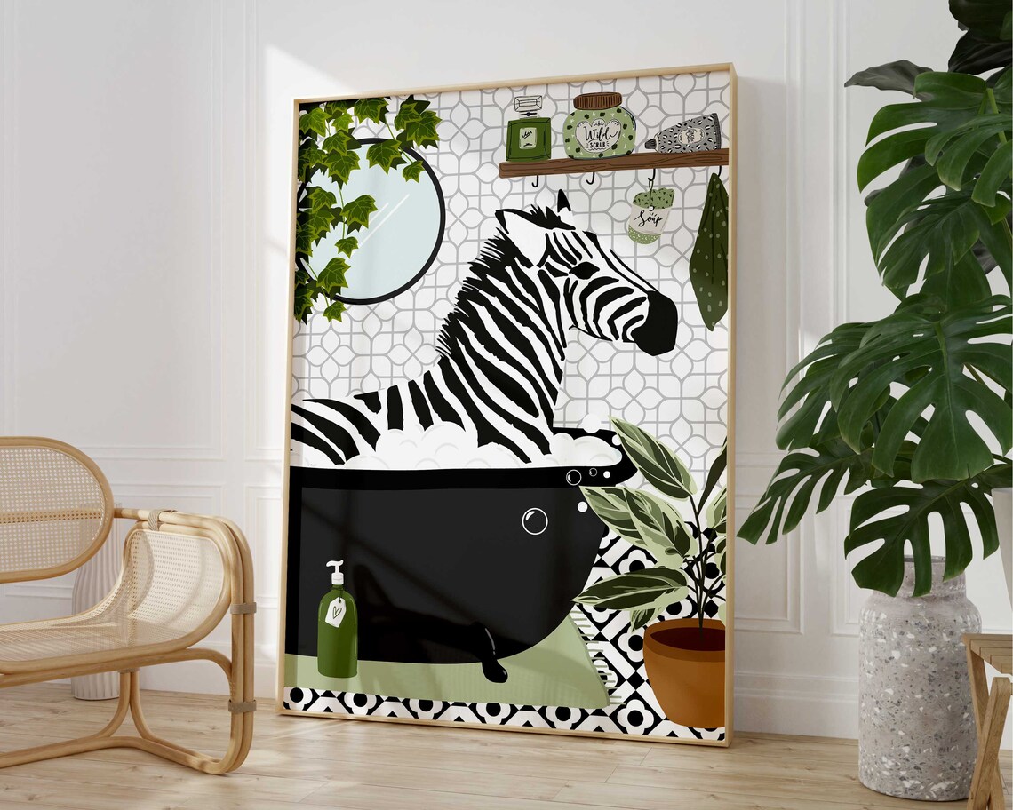 Zebra Black and White Bathroom Art Print