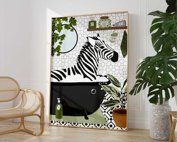 Zebra Black and White Bathroom Art Print