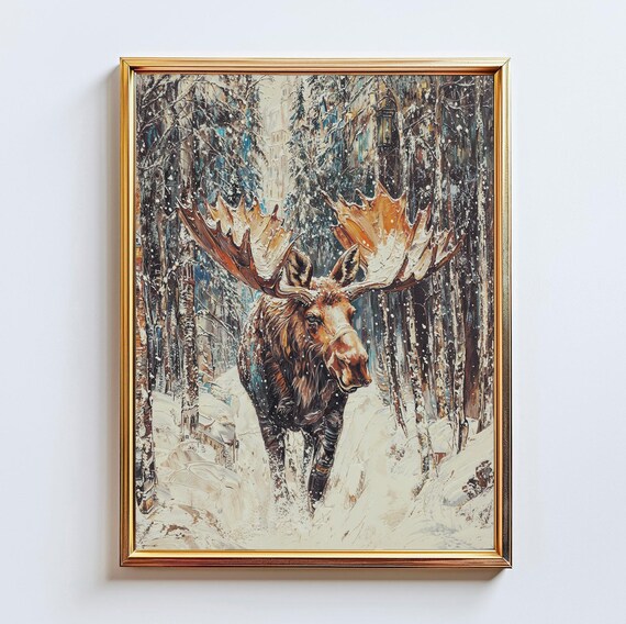 Majestic Winter Moose Forest Art