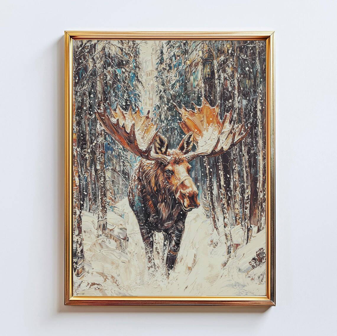 Majestic Winter Moose Forest Art