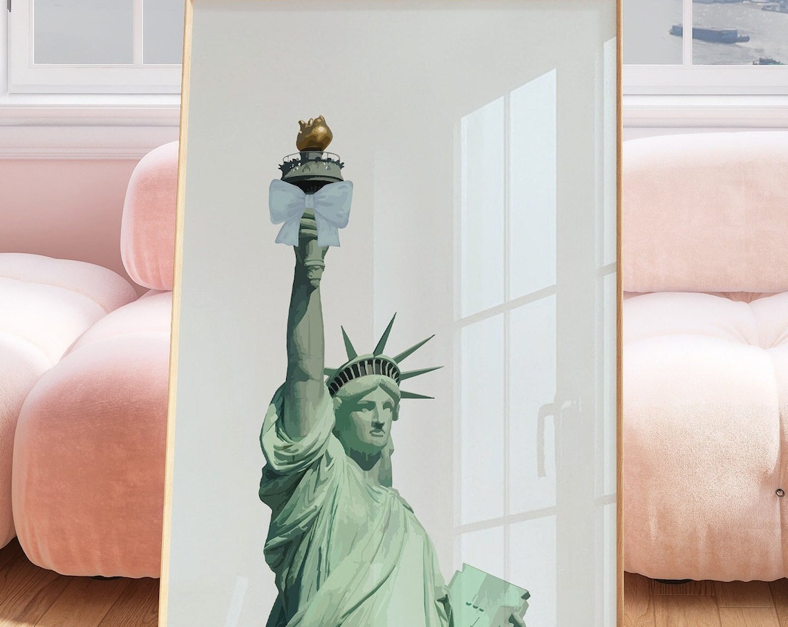 Statue of Liberty Blue Bow New York Landmark Illustration Poster