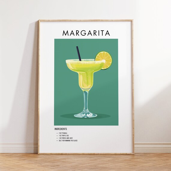Classic Margarita Tequila Cocktail Recipe Poster for Home Bar Decor