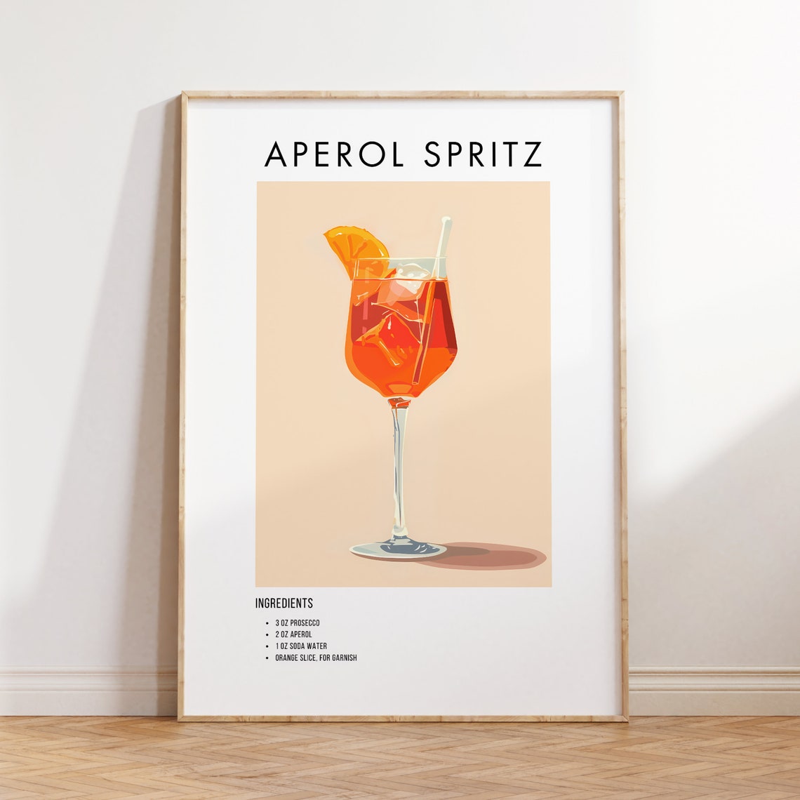 Aperol Spritz Cocktail Recipe Card Modern Kitchen Bar Art Poster