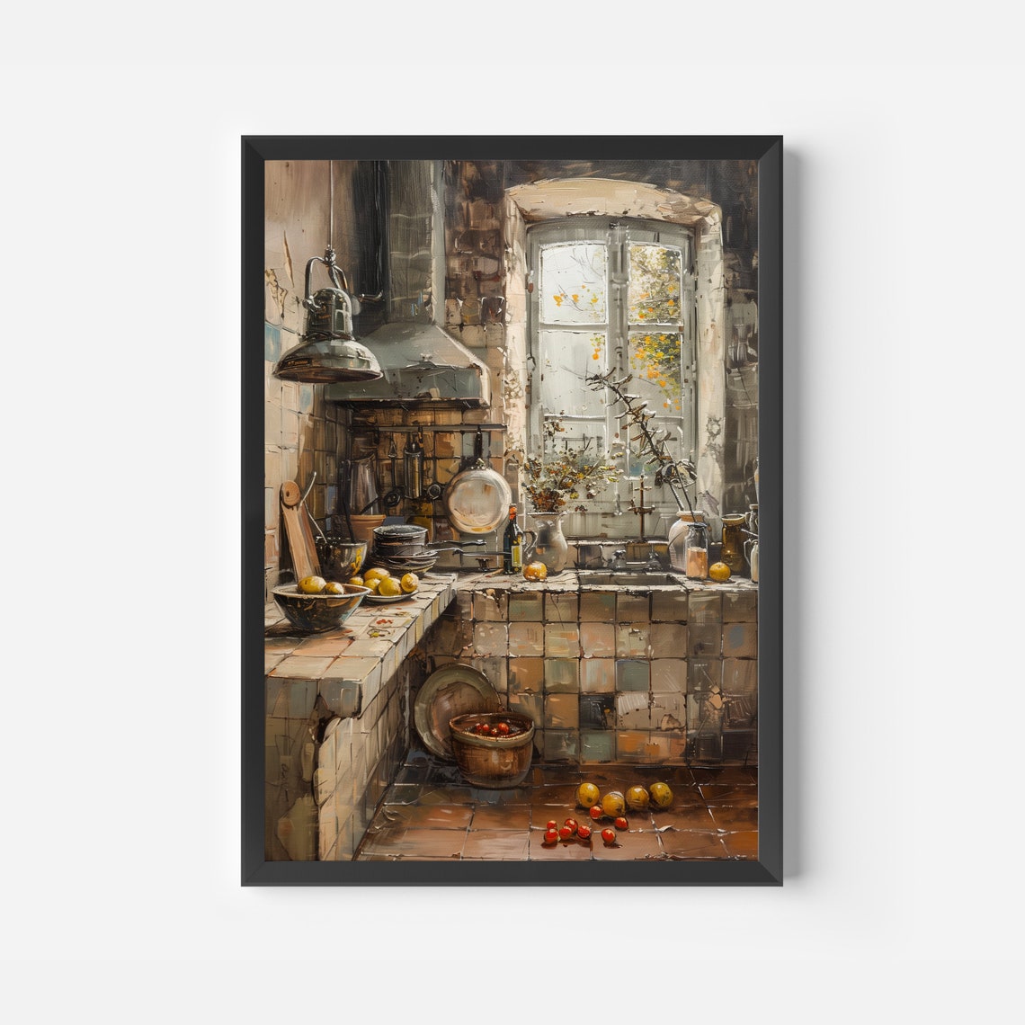 Rustic Kitchen Interior Oil Painting Old Farmhouse Tiled Hearth Poster - Image 2