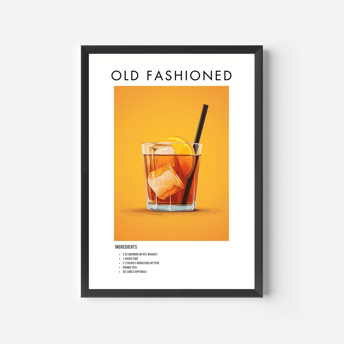 Old Fashioned Whiskey Cocktail Recipe Poster for Home Bar Decor - Image 2