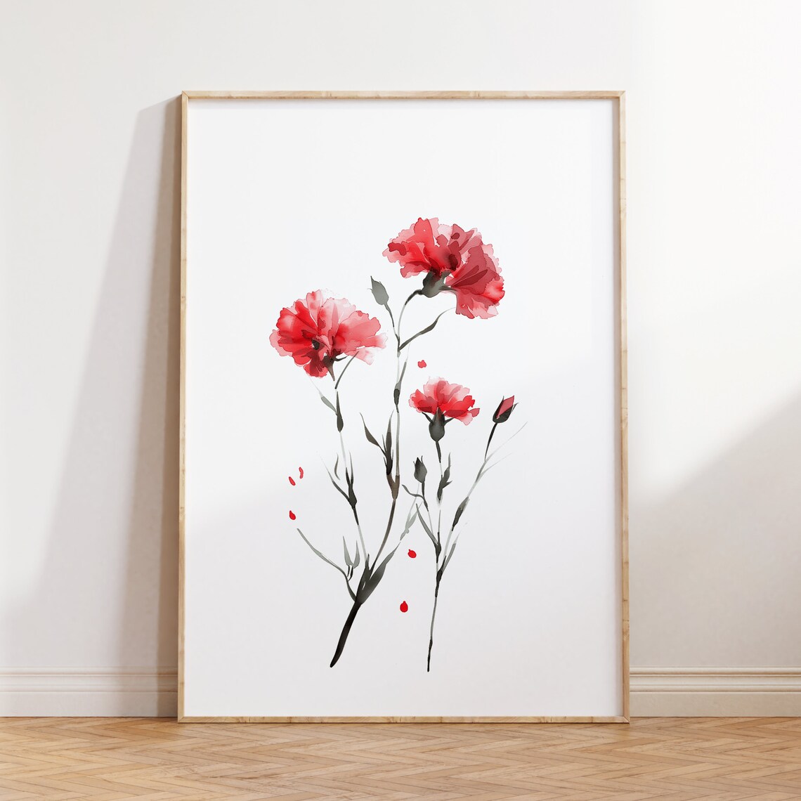 Red Carnation Watercolor Floral Minimal Botanical Art Poster