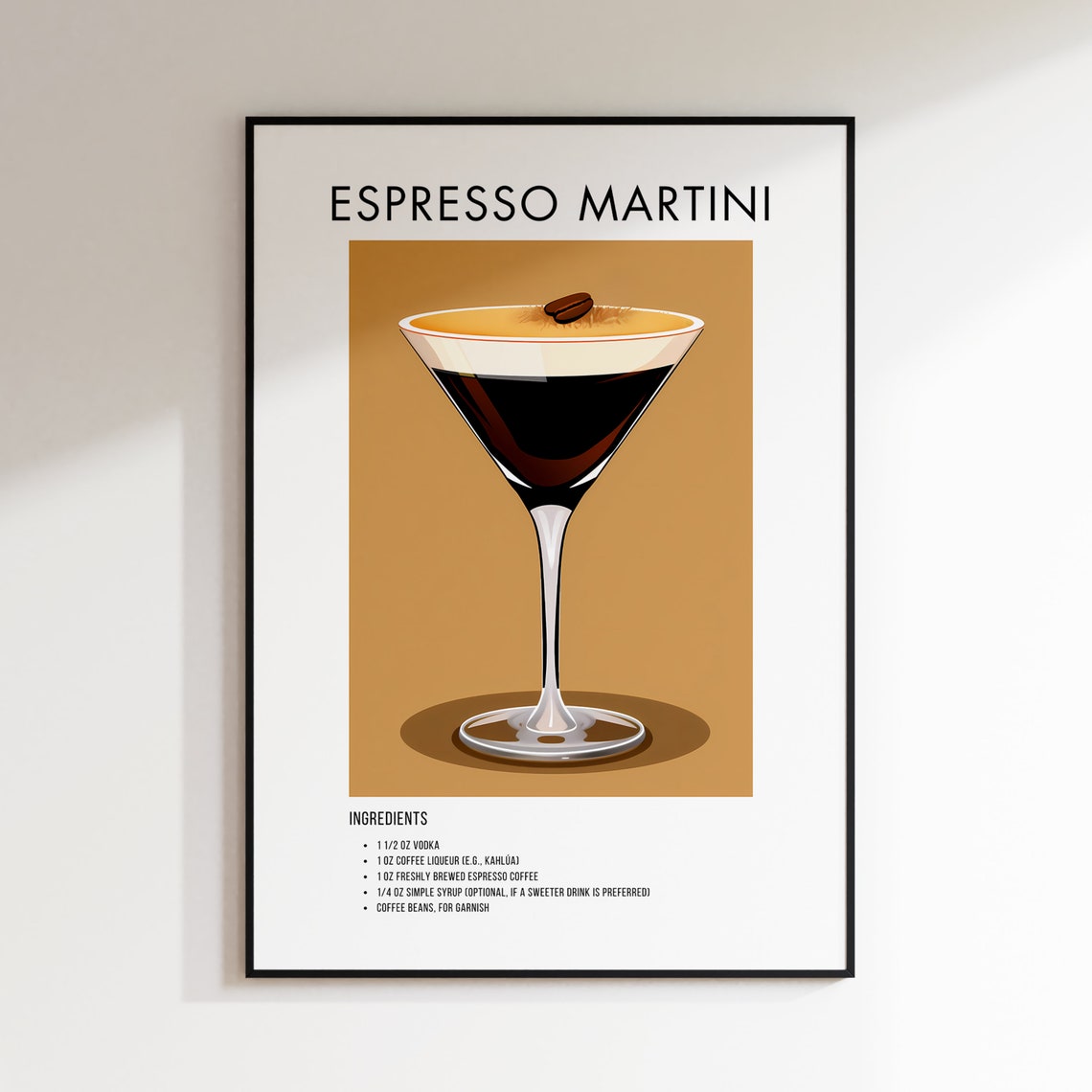 Espresso Martini Coffee Cocktail Recipe Poster for Kitchen Bar Decor - Image 2