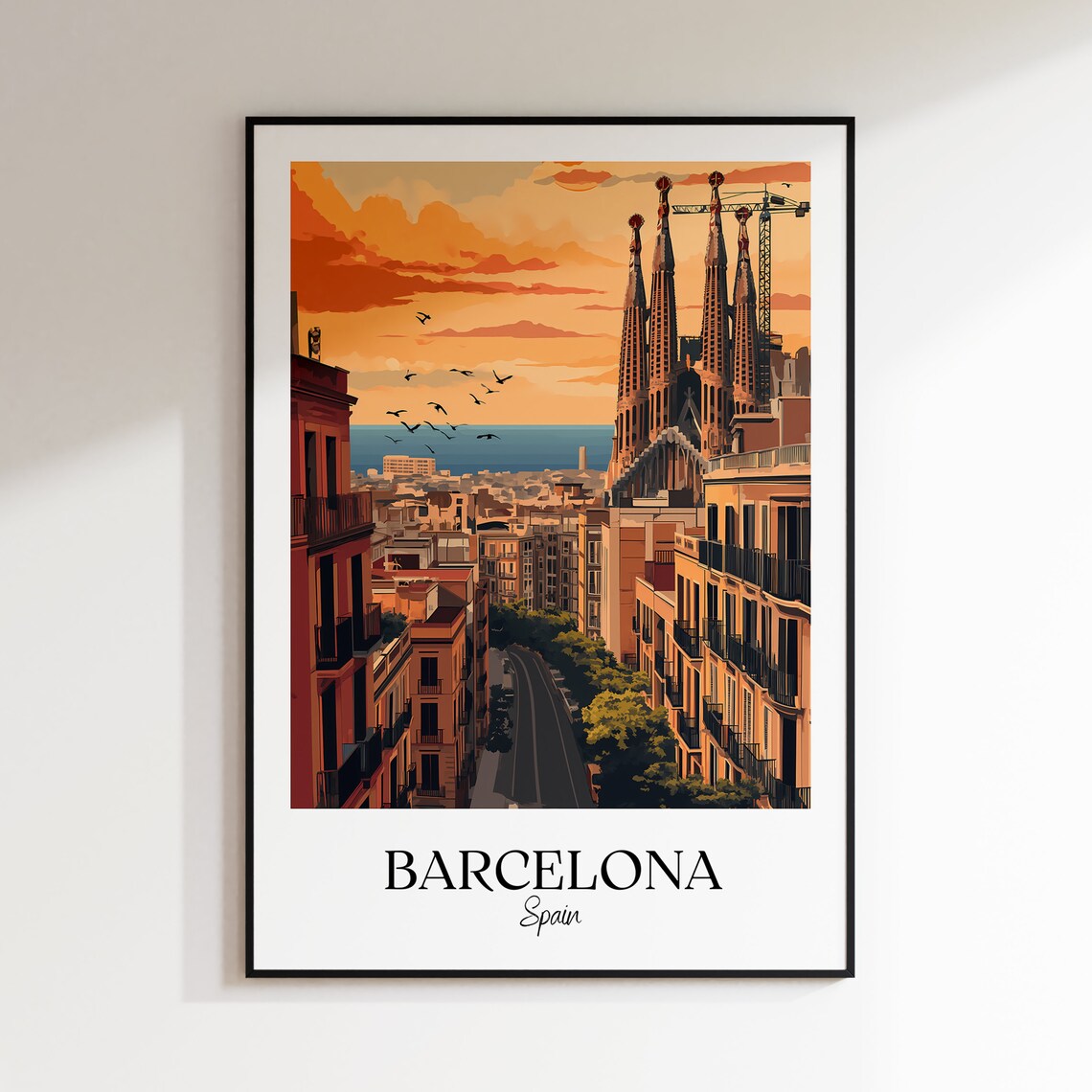 Barcelona Spain Sagrada Familia Old Street Sunset Travel Poster - Image 2