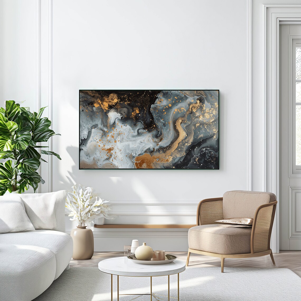 Abstract Gold Gray Marble Fluid 16x9 Frame TV Screensaver Print - Image 2