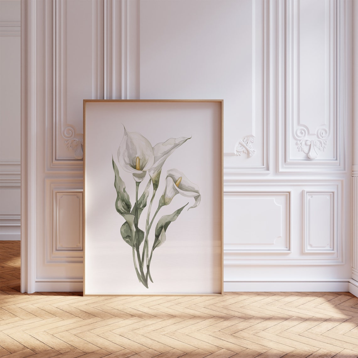White Calla Lilies Watercolor Botanical Minimalist Elegant Print - Image 2