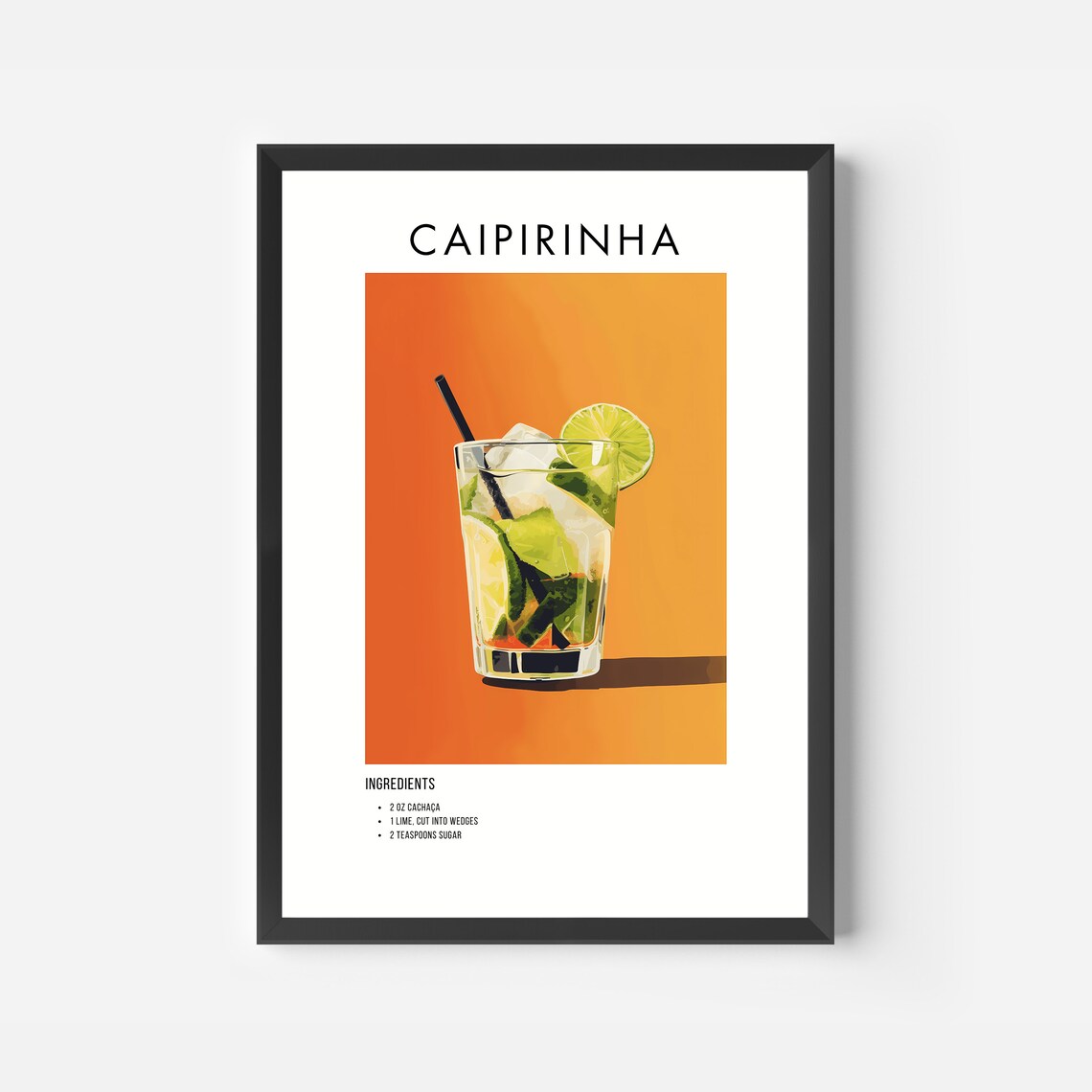 Caipirinha Cocktail Recipe Minimalist Orange Bar Kitchen Art Poster - Image 2