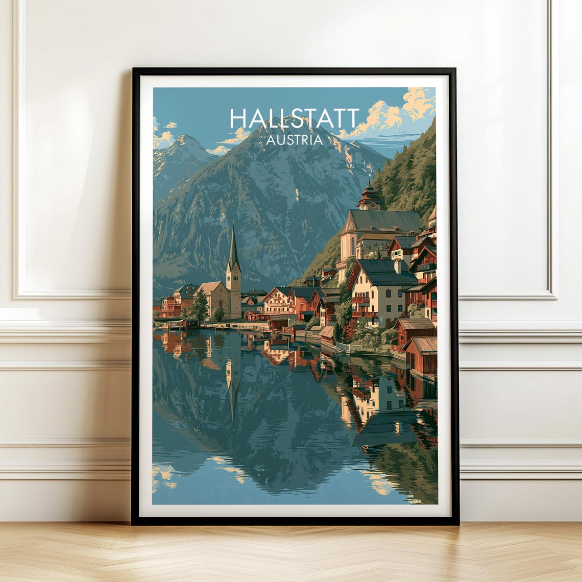 Hallstatt Austria Vintage Travel Poster Alpine Lakeside Village Art