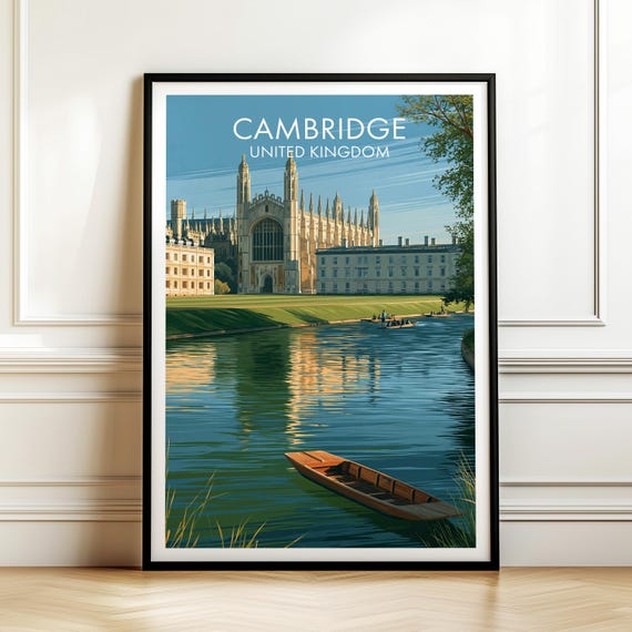 Cambridge England Travel Poster Vintage Europe Cityscape Wall Art Print For Home Decor