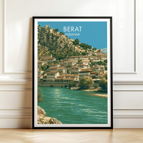 Berat Albania Travel Poster Vintage Europe Cityscape Wall Art Print For Home Decor