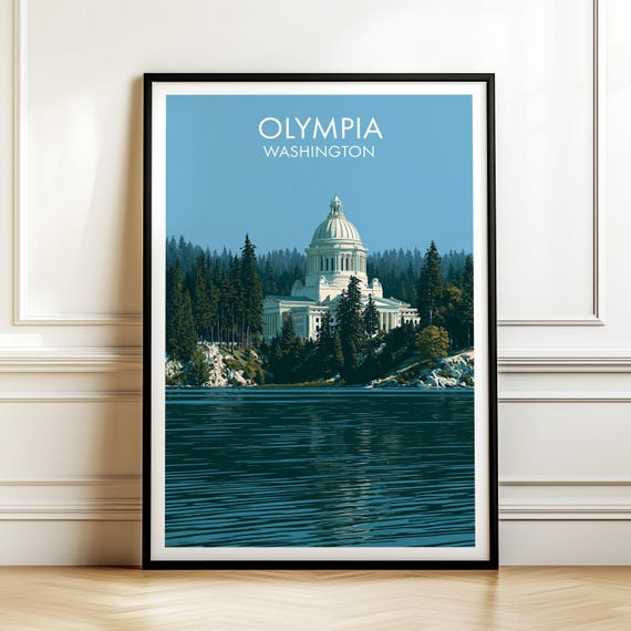 Olympia Washington Poster Vintage Usa Cityscape Travel Wall Art American Landmark Print Americana Decor