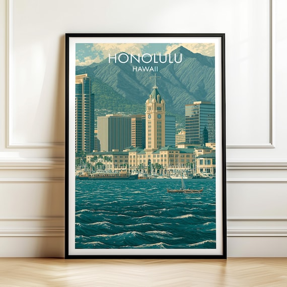 Aloha Tower Honolulu Hawaii Vintage Travel Poster