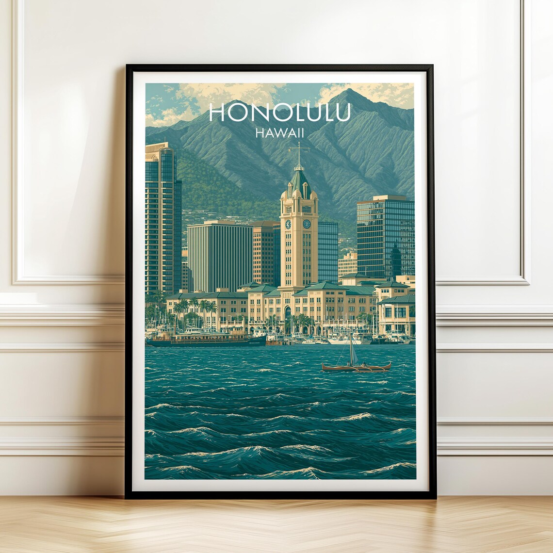 Aloha Tower Honolulu Hawaii Vintage Travel Poster