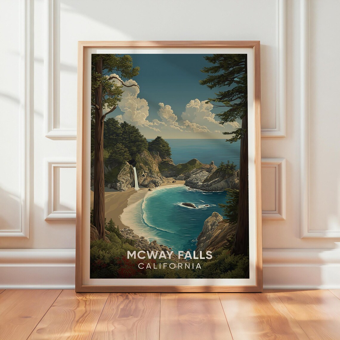 Mcway Falls Vintage Travel Poster, California Landscape