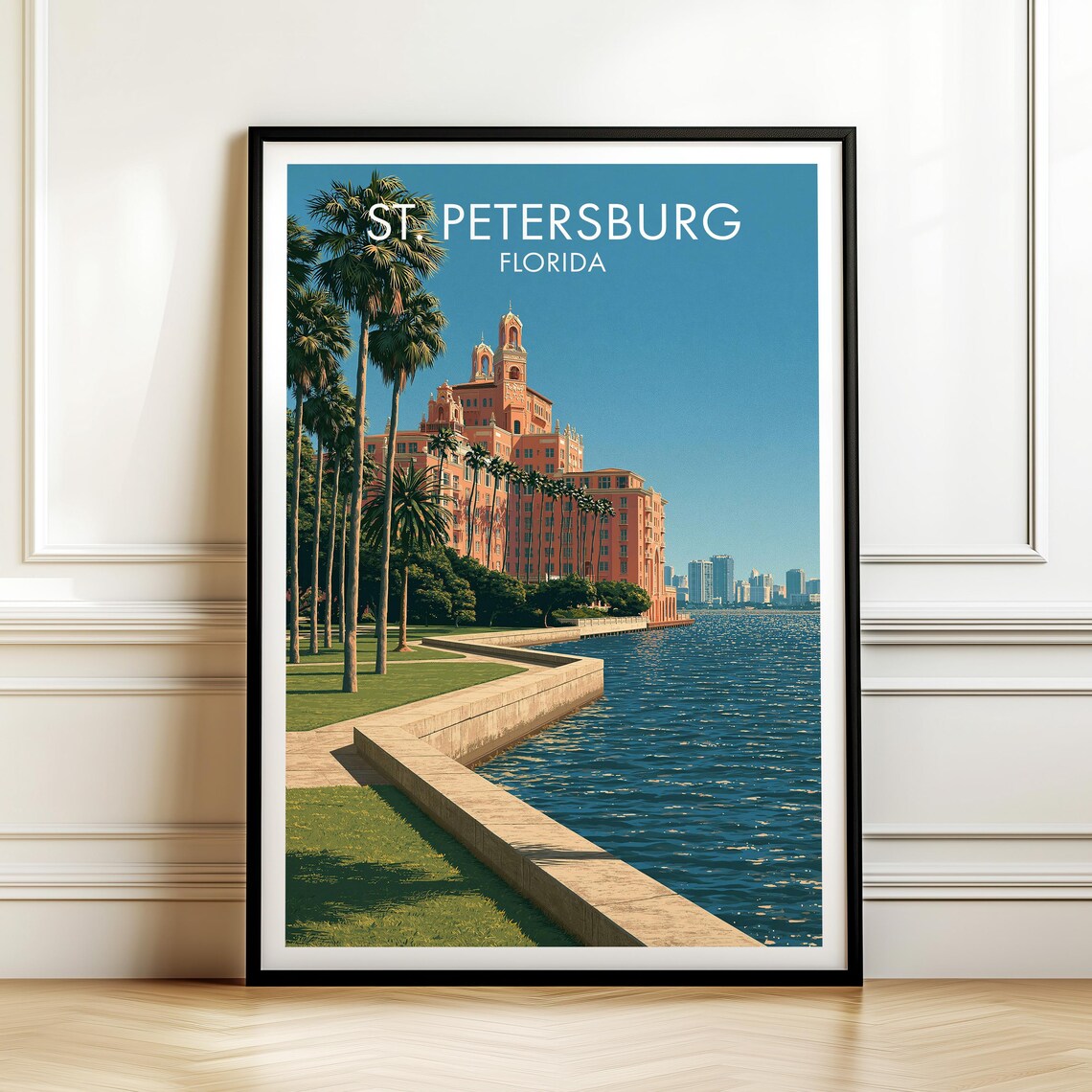 St. Petersburg Florida Waterfront Historic Hotel Vintage Travel Poster