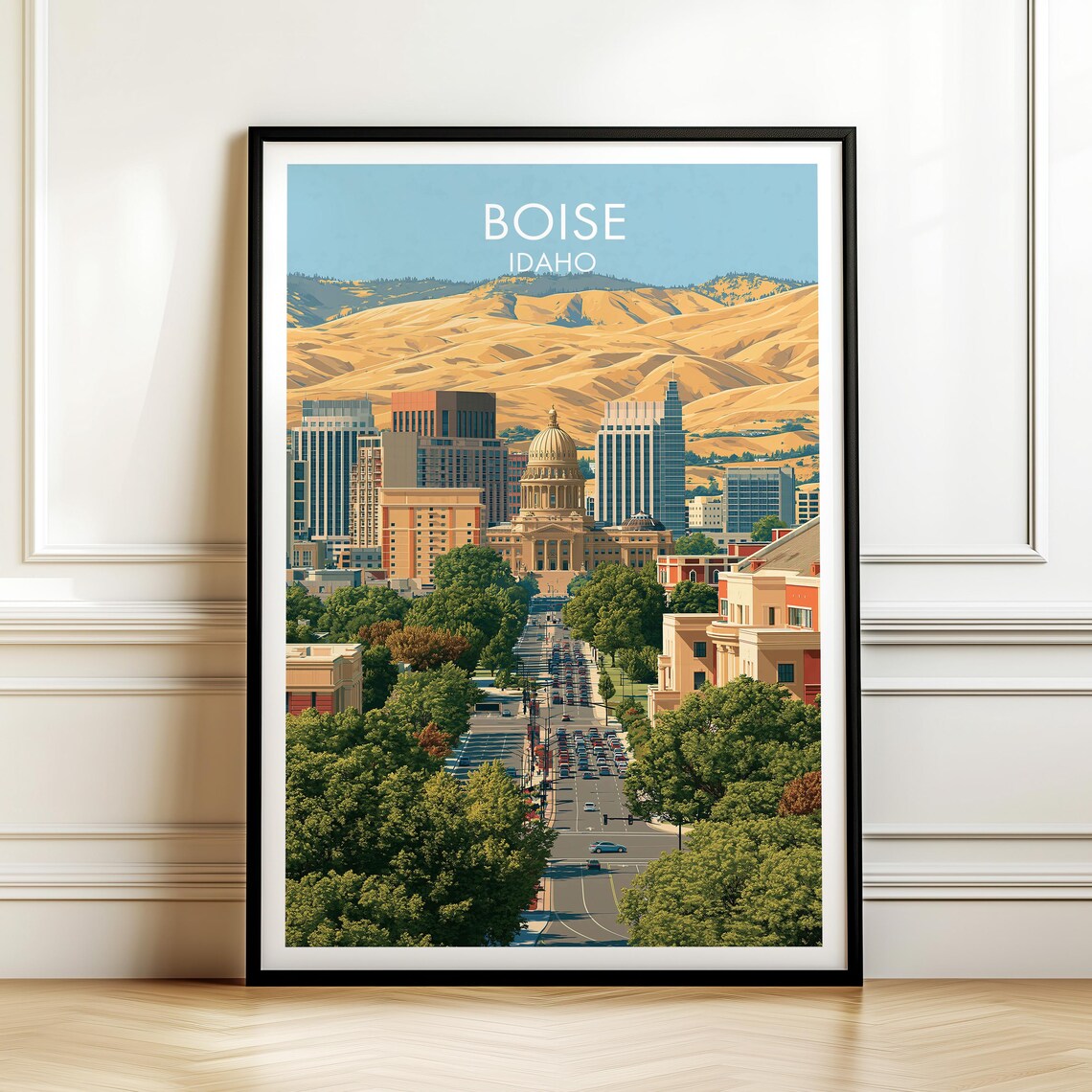 Boise Idaho Vintage USA Cityscape Travel Poster