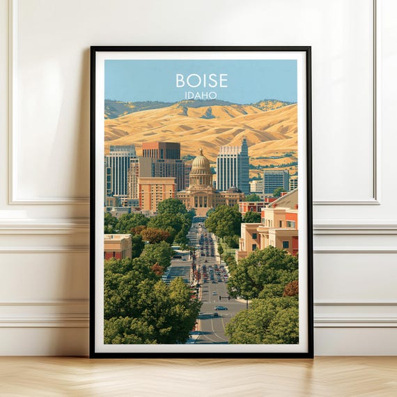 Boise Idaho Vintage USA Cityscape Travel Poster