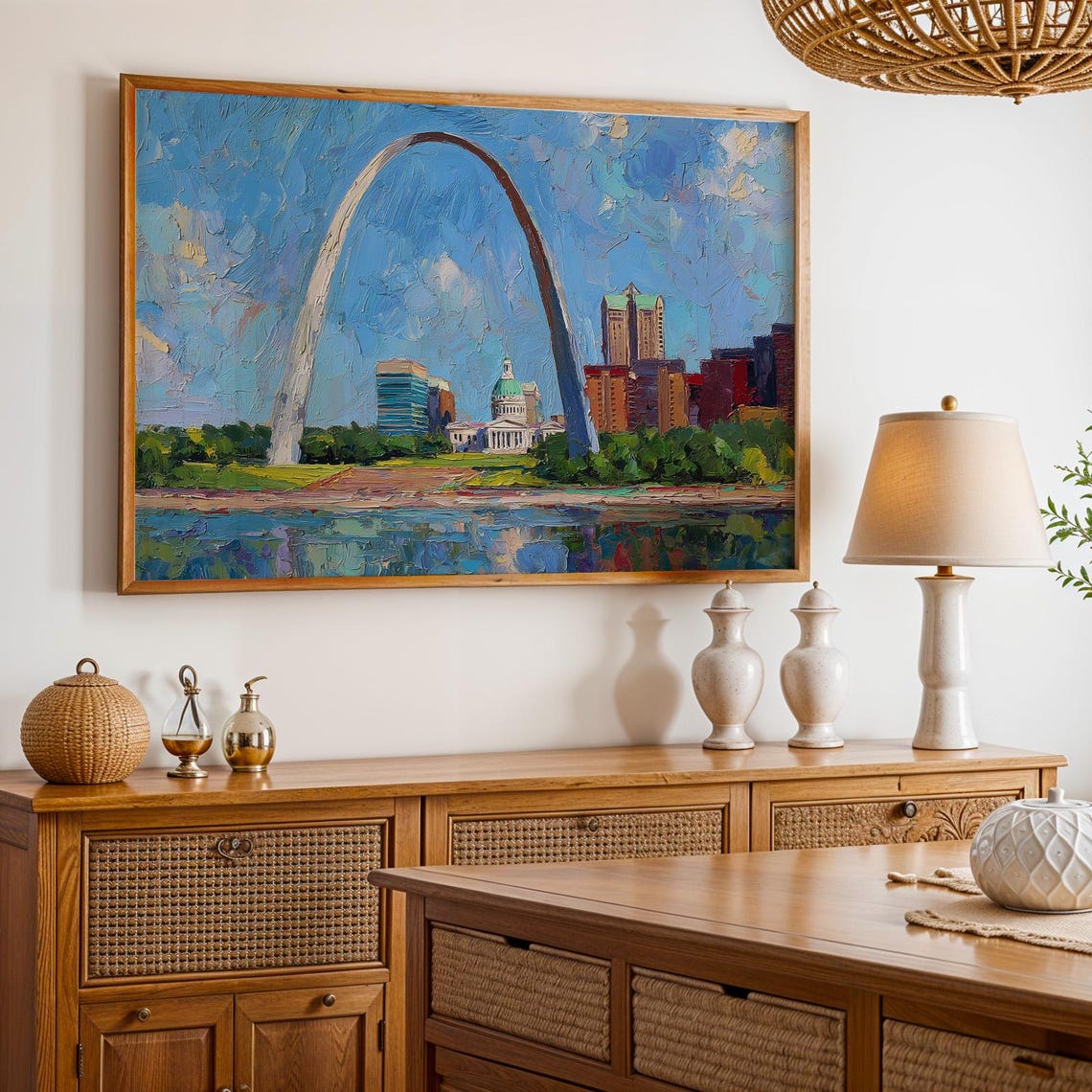 Gateway Arch St Louis Skyline Oil Painting Style City Poster