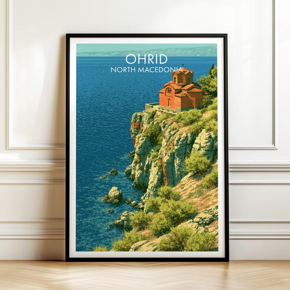 Ohrid North Macedonia Travel Poster Vintage Europe Cityscape Wall Art Print For Home Decor