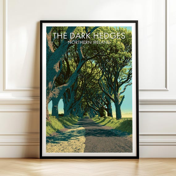 The Dark Hedges Northern Ireland Travel Poster Vintage Europe Landscape Wall Art Print