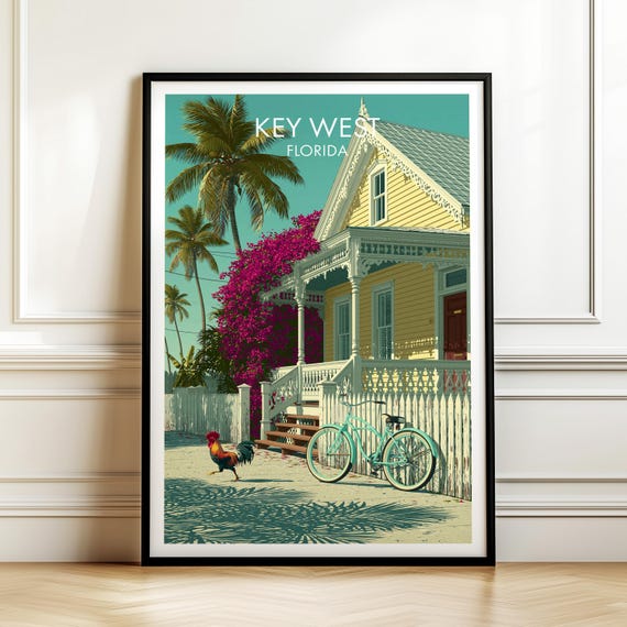 Key West Florida Poster Vintage Travel Wall Art Decor Usa Cityscape Print