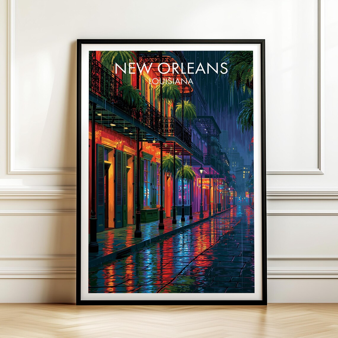 New Orleans Louisiana French Quarter Rainy Night Travel Poster