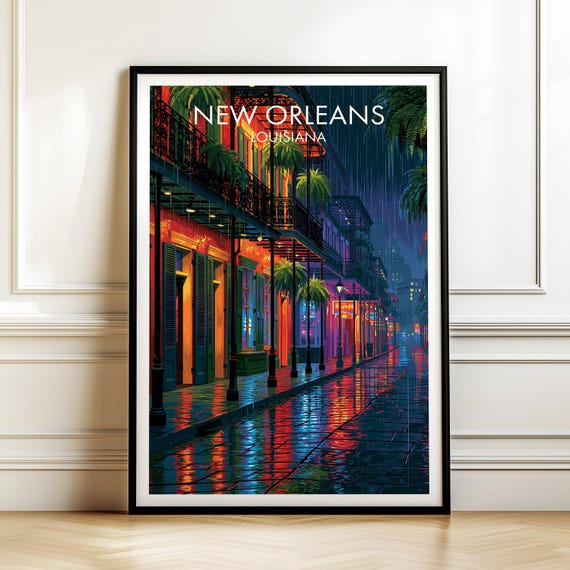 New Orleans Louisiana Poster Vintage Travel Wall Art Decor Usa Cityscape Print