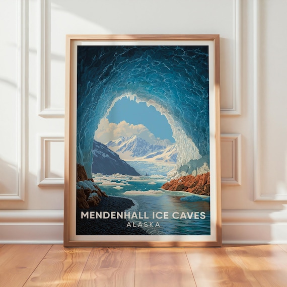 Mendenhall Ice Caves Alaska Vintage Travel Poster