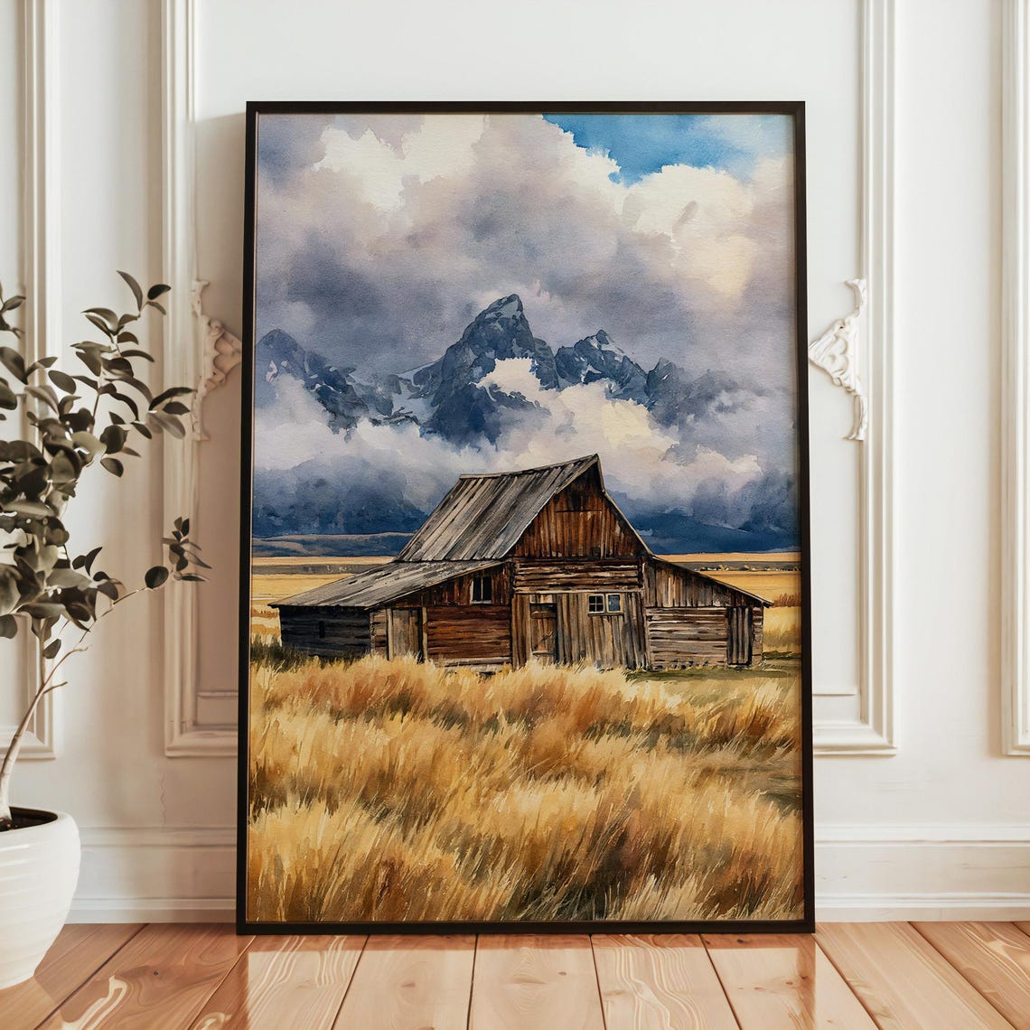 Grand Teton National Park Rustic Barn Mountain Meadow Landscape Poster