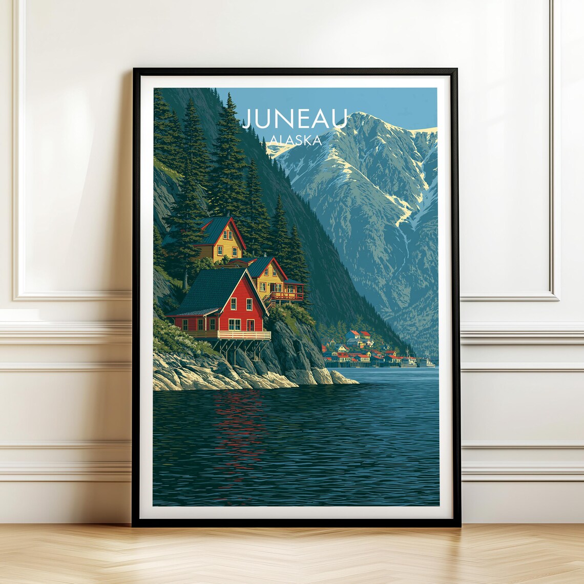 Juneau Alaska Vintage Cityscape Travel Poster