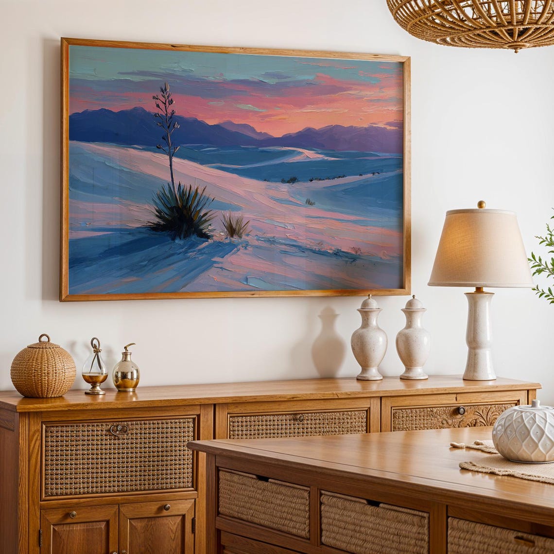 White Sands National Park Dreamy Sunset Dunes Oil Painting Poster
