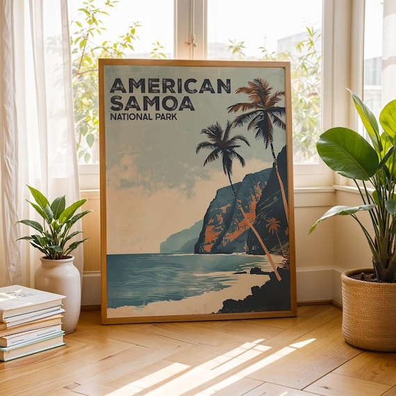 American Samoa National Park Tropical Palms Retro Travel Poster
