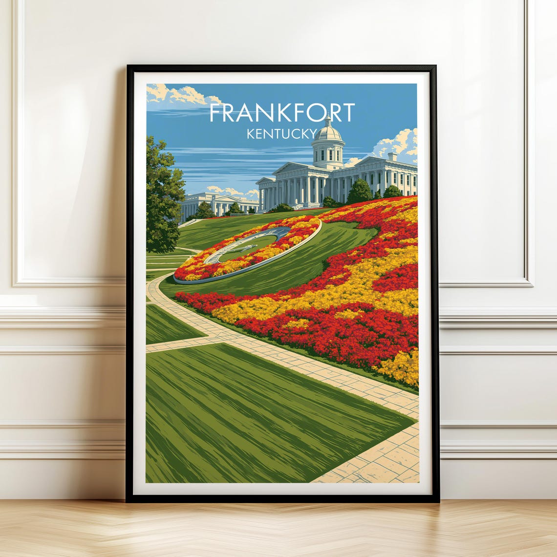 Frankfort Kentucky State Capitol Garden Retro Travel Art Poster