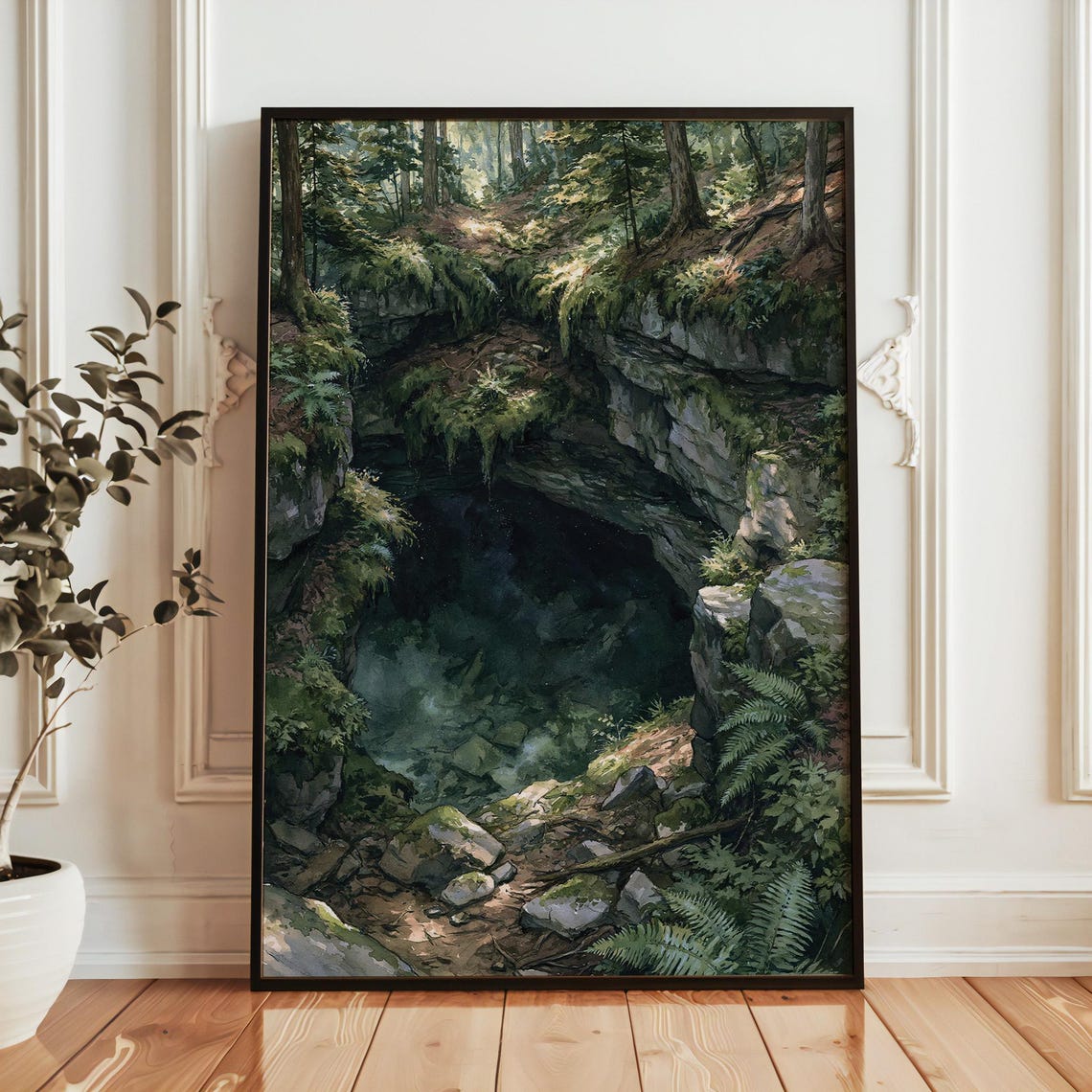 Mammoth Cave National Park Mossy Cave Mouth Forest Watercolor Poster