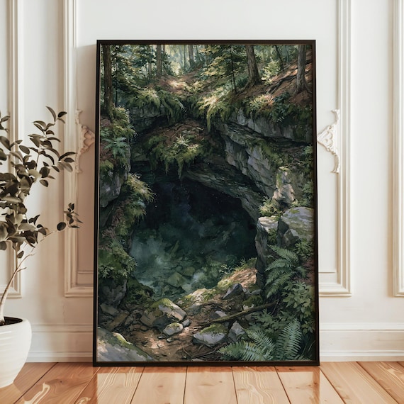 Mammoth Cave National Park Mossy Cave Mouth Forest Watercolor Poster