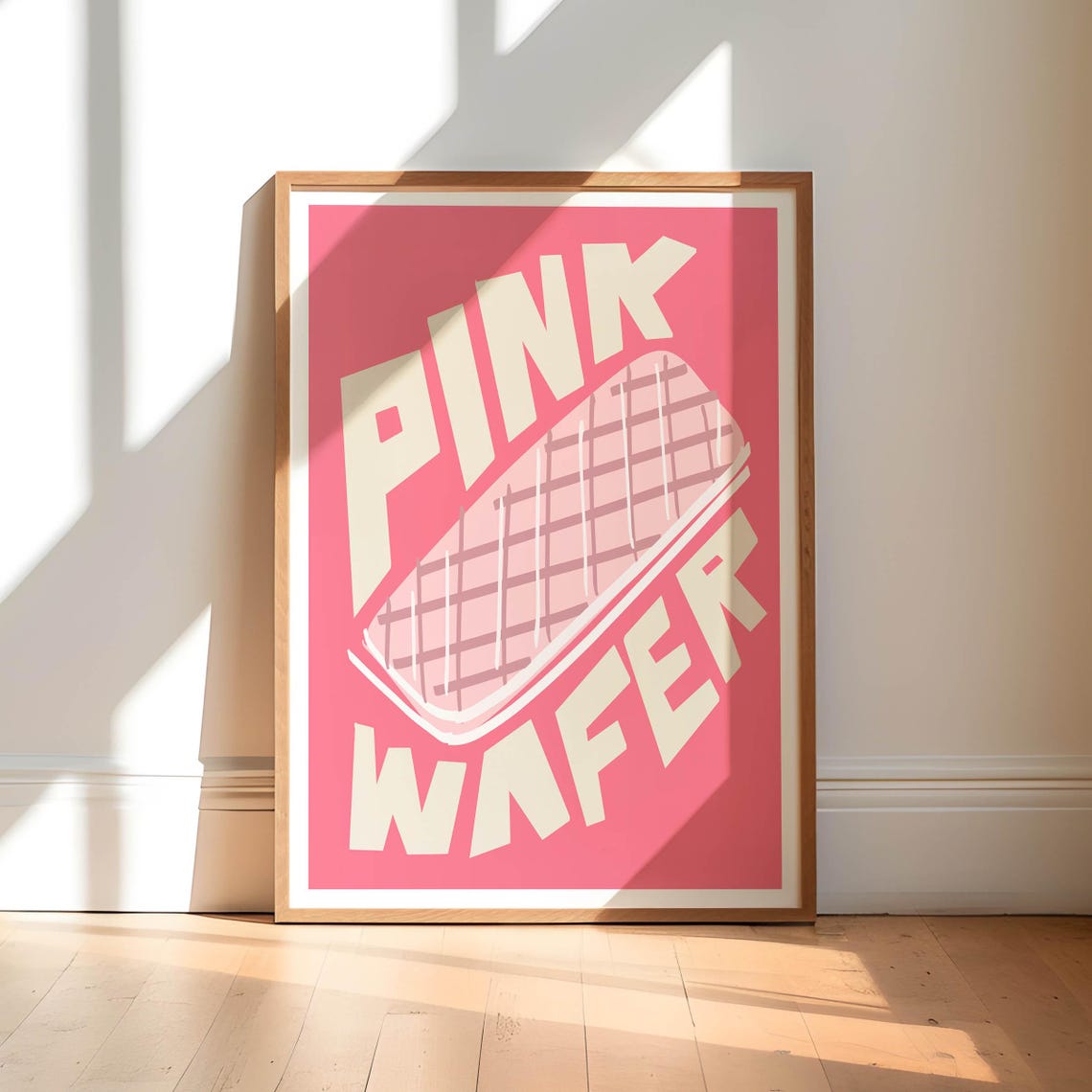 Pink Wafer Biscuit Bold Pop Typography Retro Kitchen Decor Poster