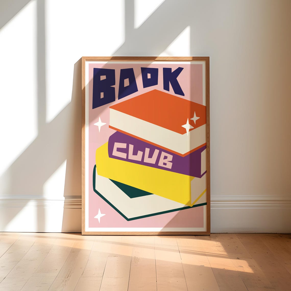 Book Club Stack of Colorful Books Retro Typography Art Poster