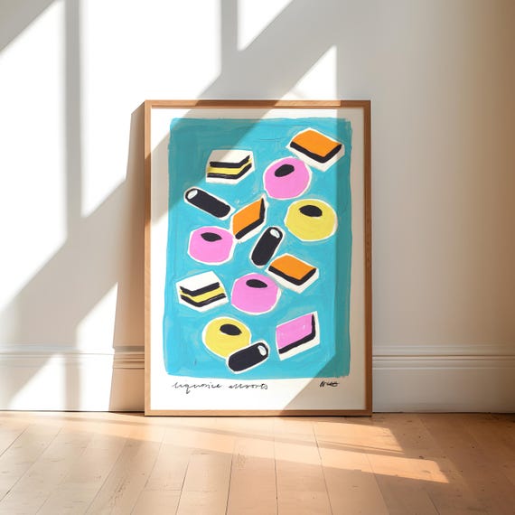 Liquorice Allsorts Painting Art Print Hand Painted Abstract Sweets Blue Colourful