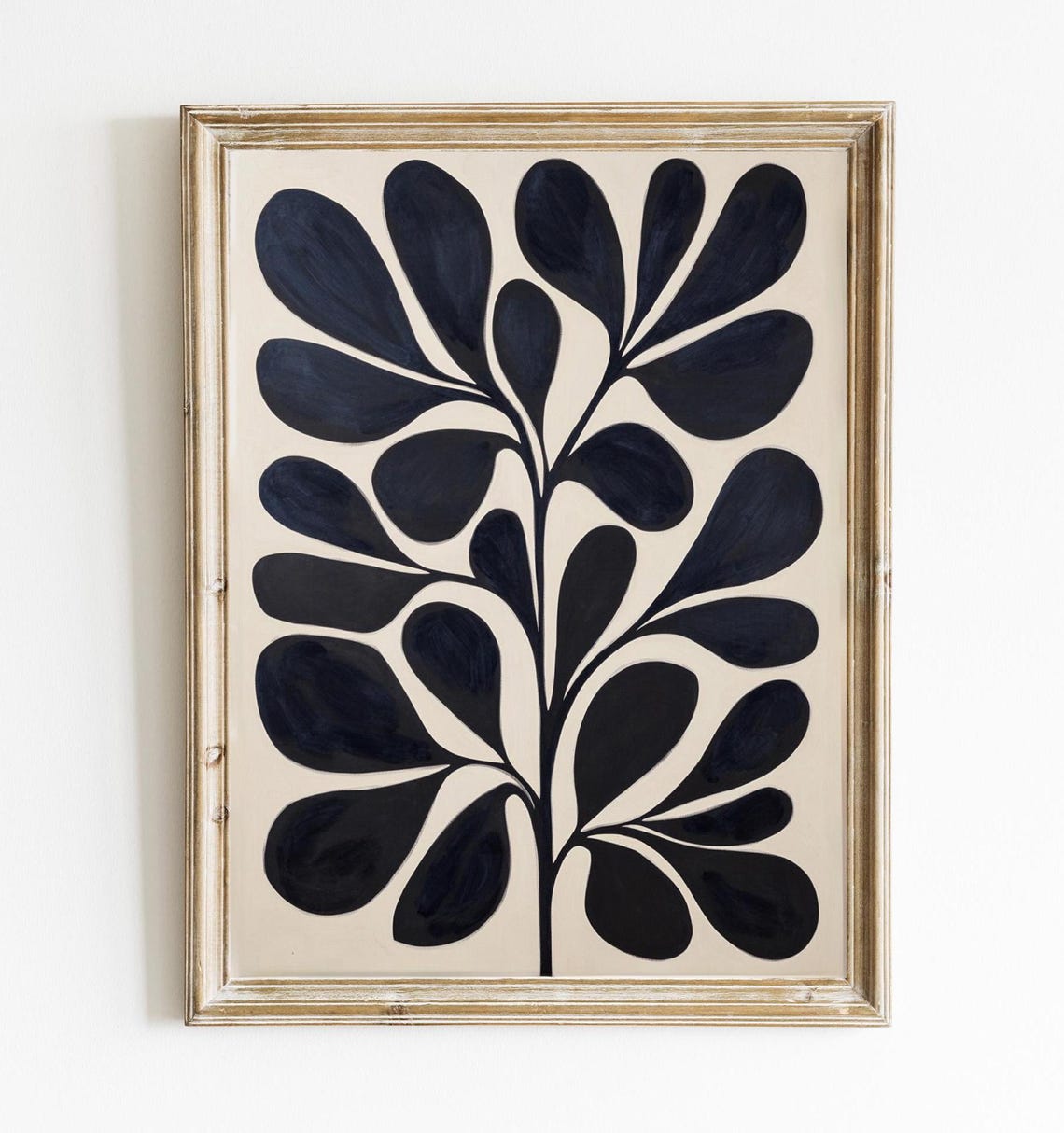 Black and Cream Abstract Botanical Leaves Mid Century Art Poster