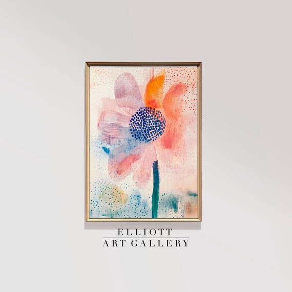 Whimsical Watercolor Flower Botanical Painting Floral Art Muted Nursery Pink Blue Print E899