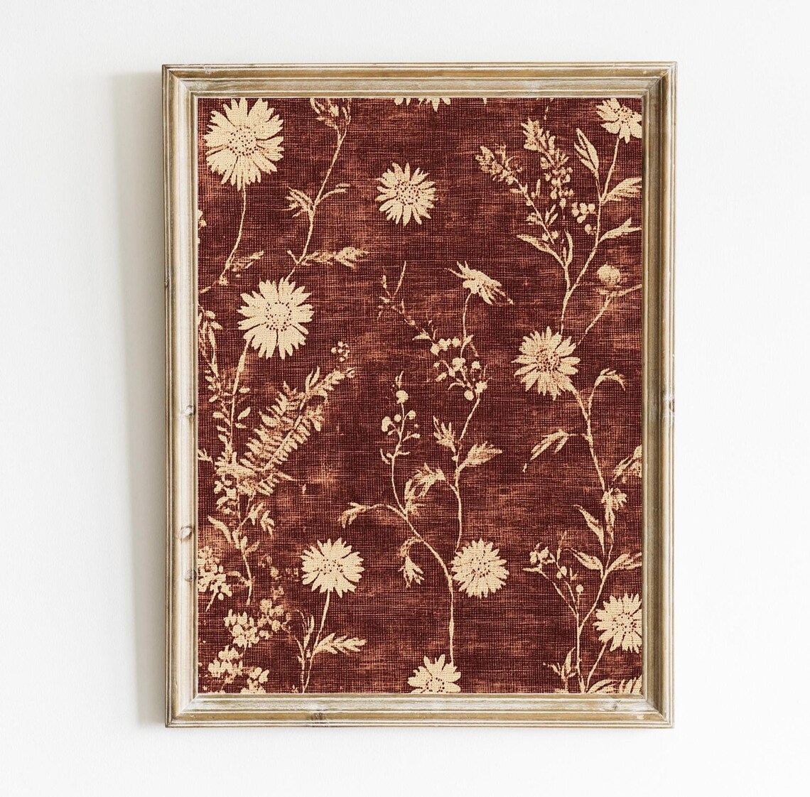 Burgundy Floral Textile Vintage Traditional Art Print