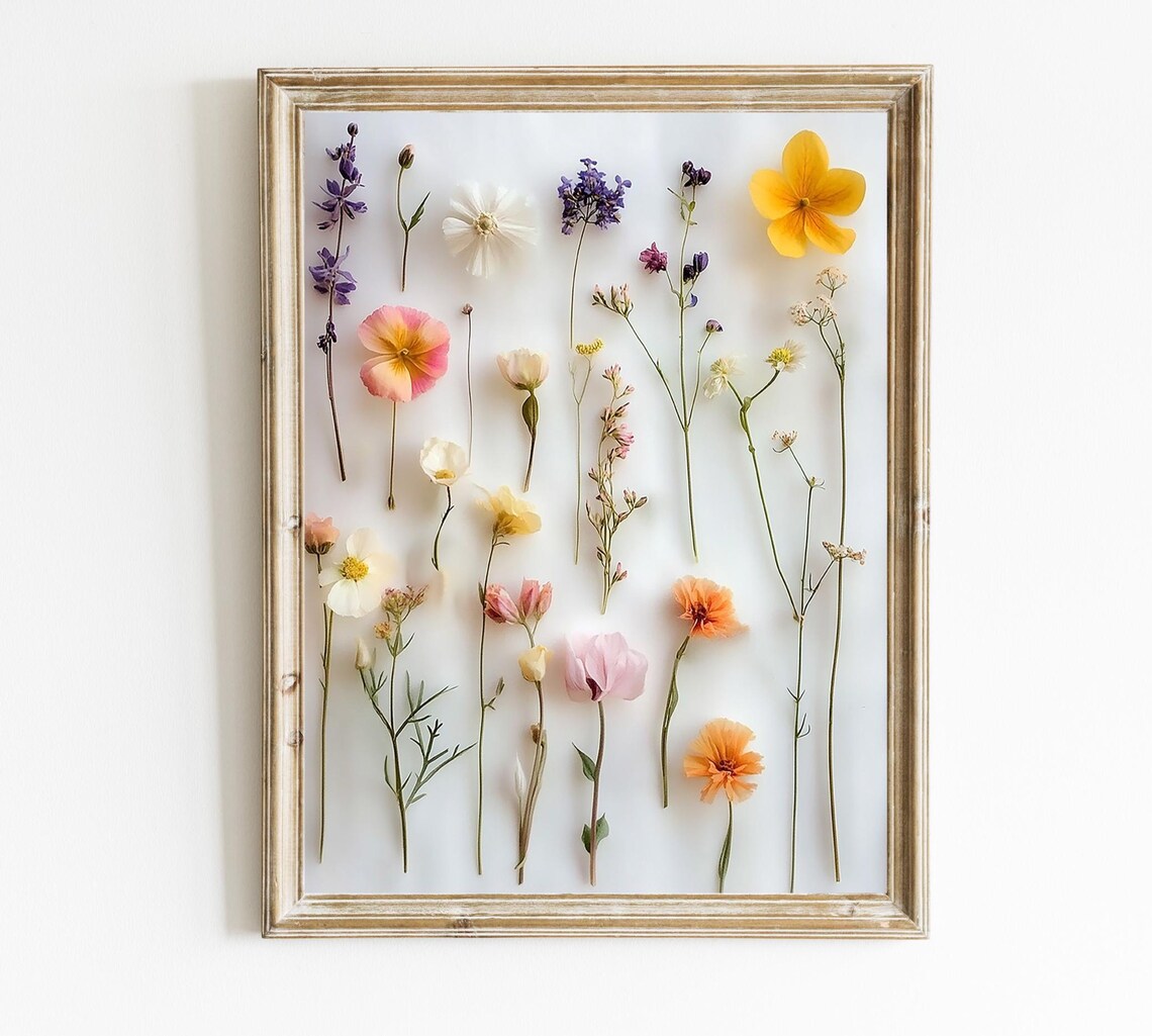 Pressed Flower Art Print Modern Floral Wall Decor Natural Home Minimalistic Nursery E427