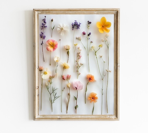 Pressed Flower Art Print Modern Floral Wall Decor Natural Home Minimalistic Nursery E427