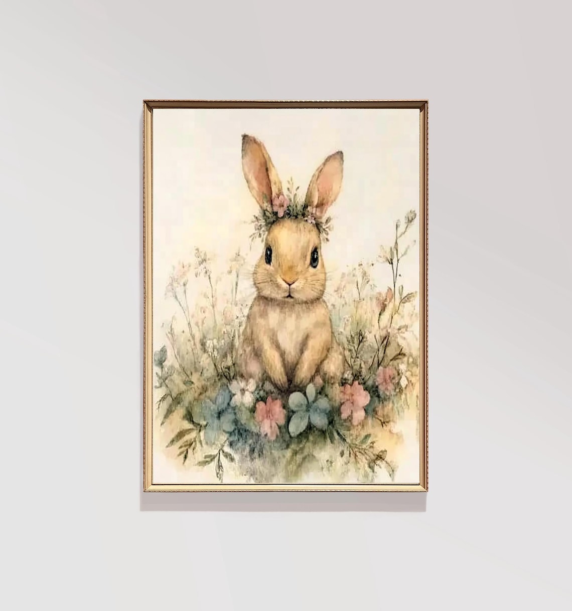 Vintage Spring Bunny Painting Nursery Print Easter Farmhouse Decor E150