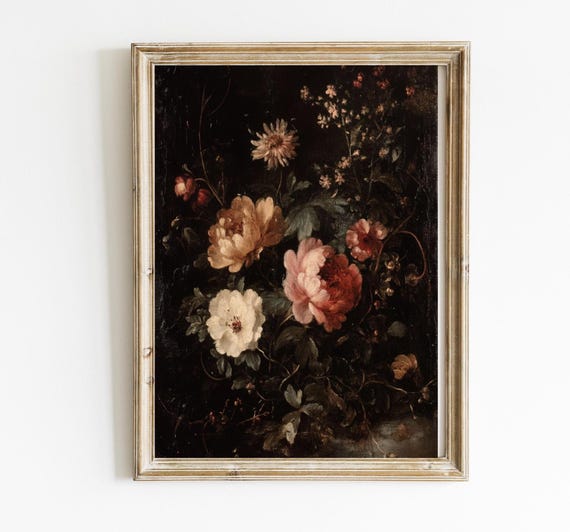 Moody Victorian Wall Decor Dark Botanical Print Floral Vintage Modern Farmhouse Art E371
