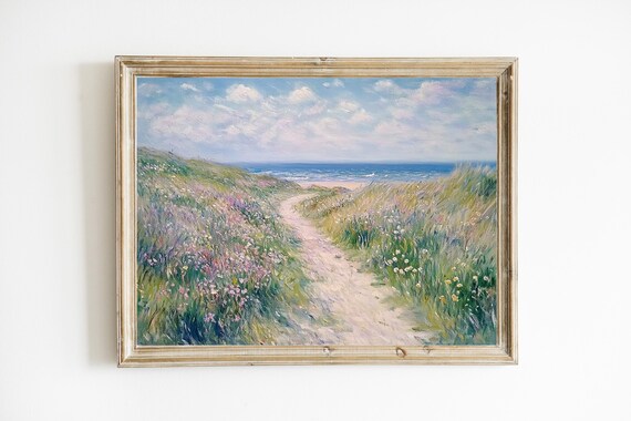 Spring Beach Path Wildflowers Impressionist Coastal Art Poster